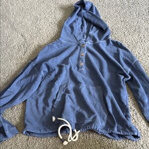 Blue Hooded Pullover with Wooden Buttons